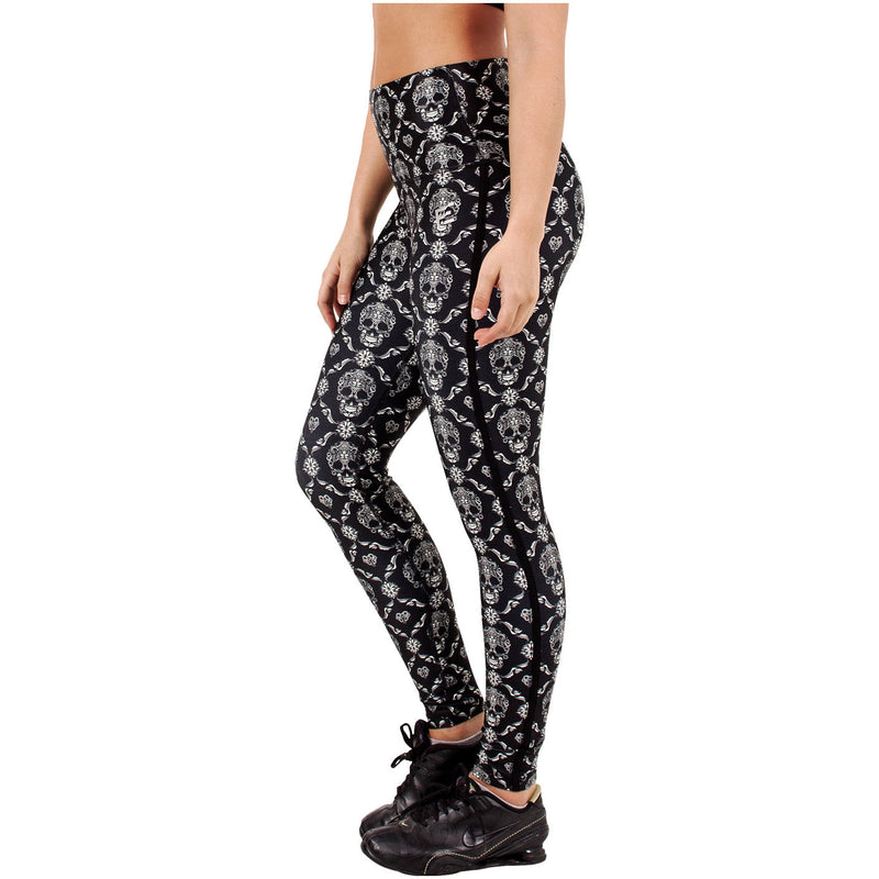 FLEXMEE 946075 Luxury Mid Rise Leggings With Skull Print | Microfiber - Pal Negocio