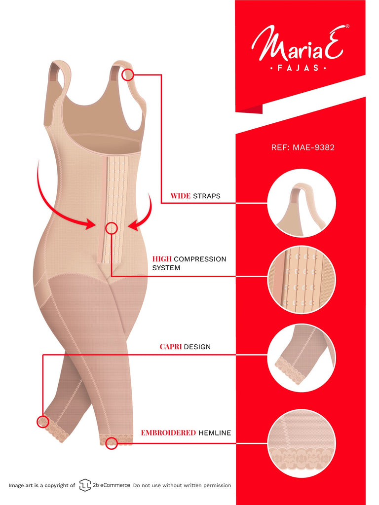 Fajas MariaE 9382 | Post Surgery Body Shaper | Postpartum Butt Lifting Girdle | Open Bust & Knee Length - Pal Negocio