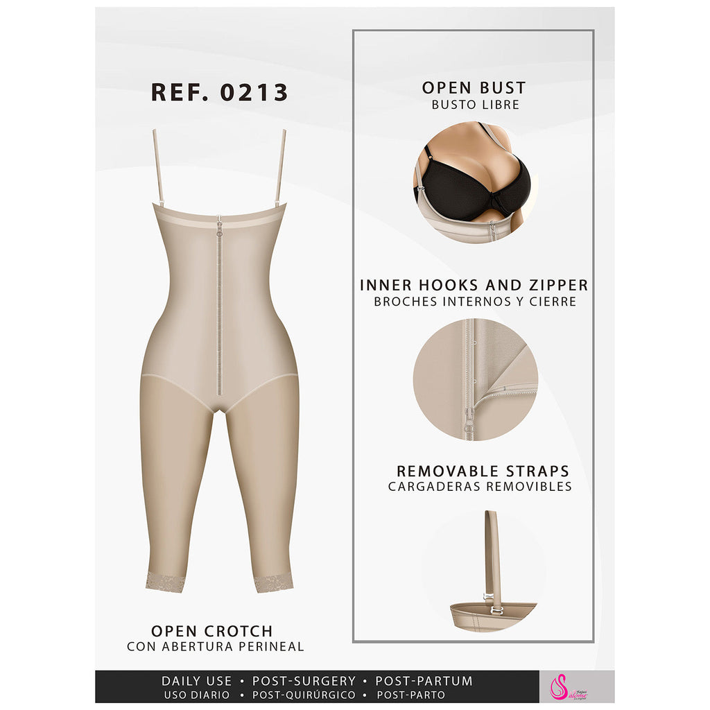 Fajas Salome 0213 | Post Surgery Butt Lifter Full Bodysuit | Open Bust Knee Length Body Shaper for Women | Powernet - Pal Negocio